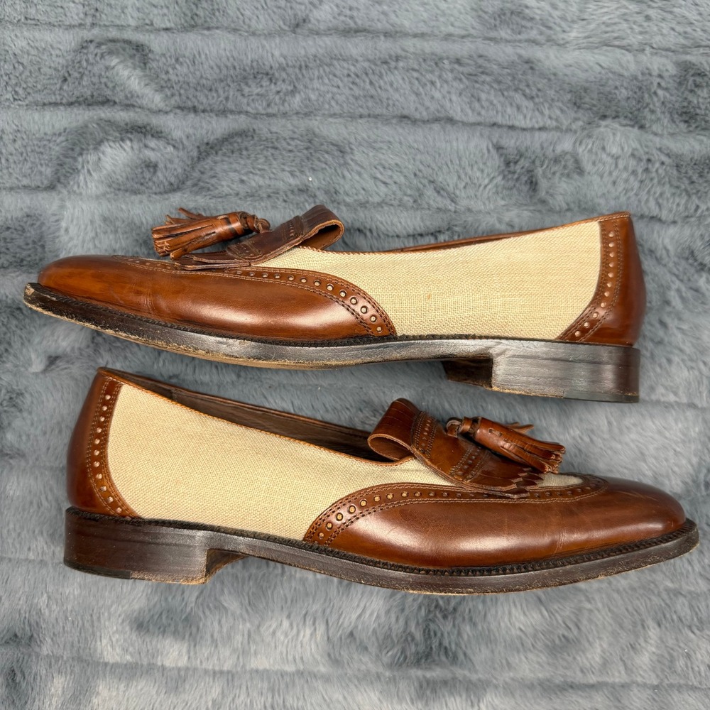 Bragano by Cole Haan Mens 7D Tassel Loafers Brown Leather Canvas Wingtip 13695